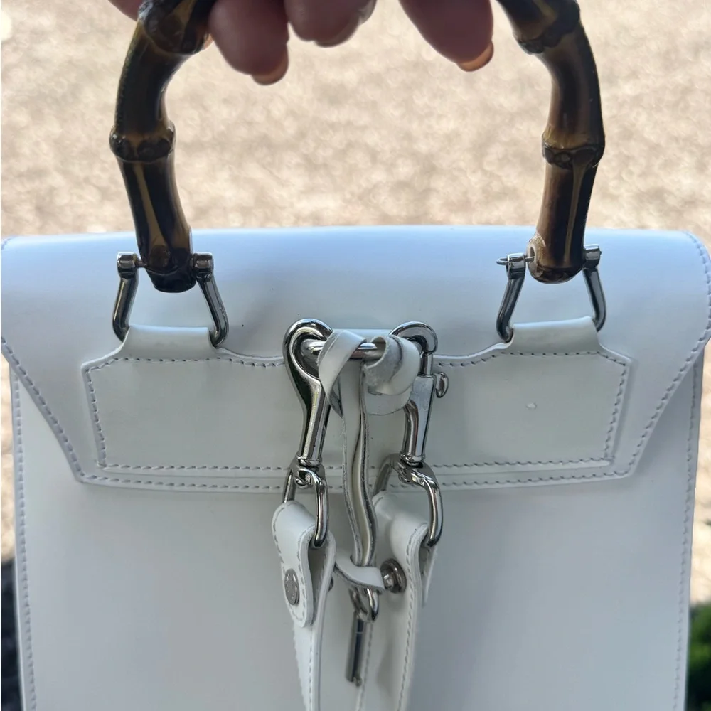 Dooney & Bourke (Made in Italy) Vintage White Leather Bamboo Handle Backpack